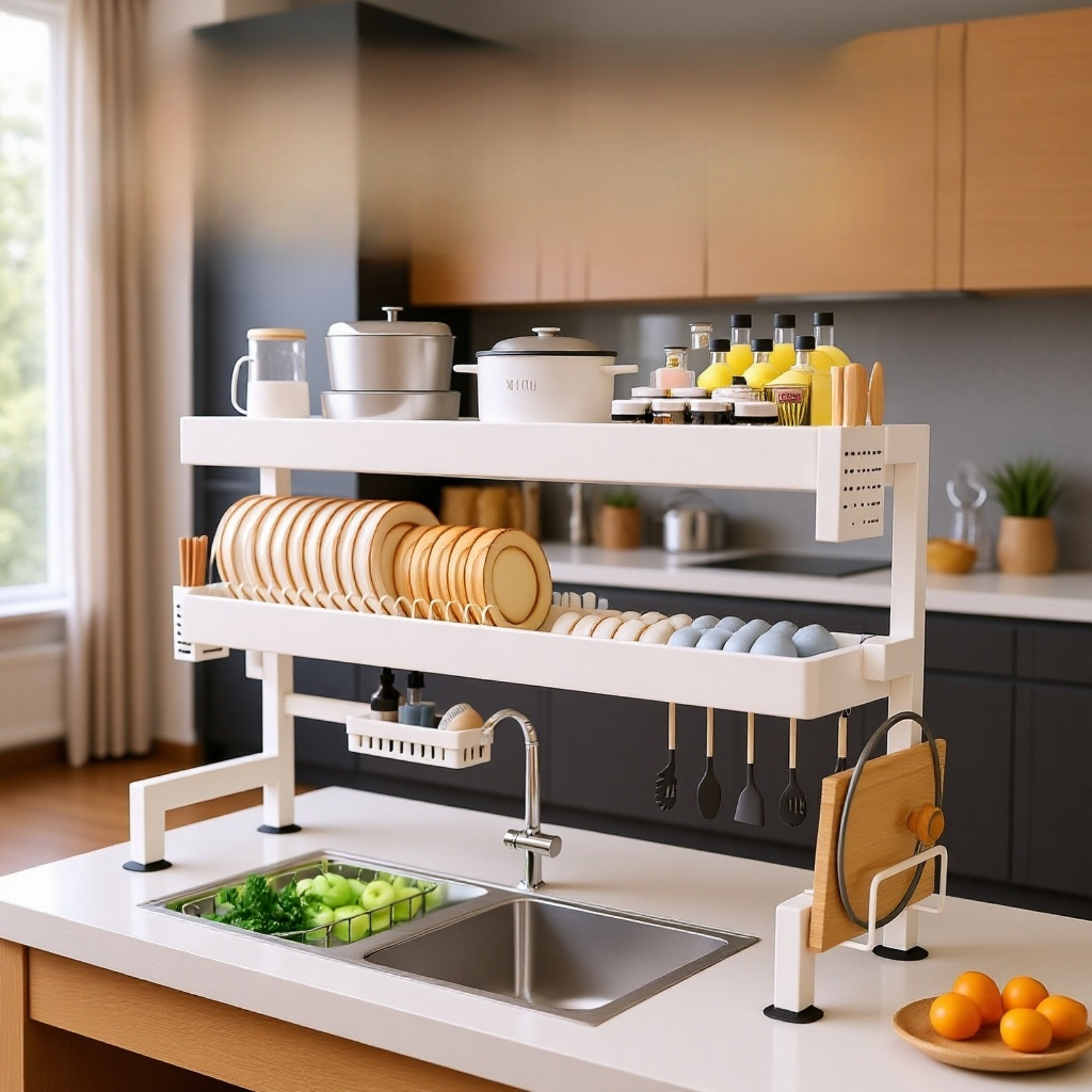 Organizador de vajilla y cubiertos para encimera de cocina