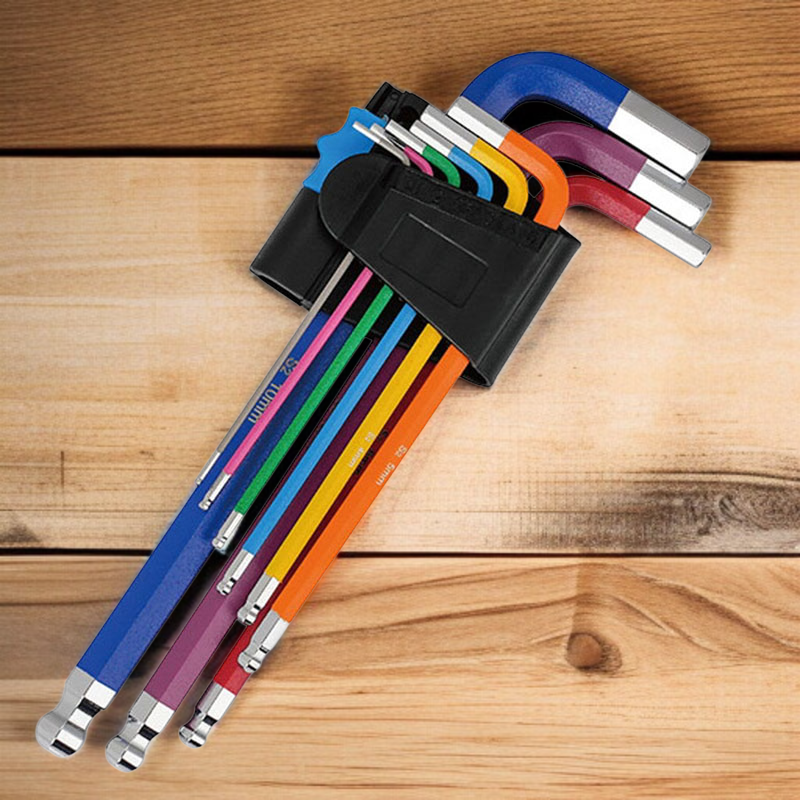 9-teiliges L-förmiges Ratschenringschlüssel- und Steckschlüsselset, buntes Schraubwerkzeug