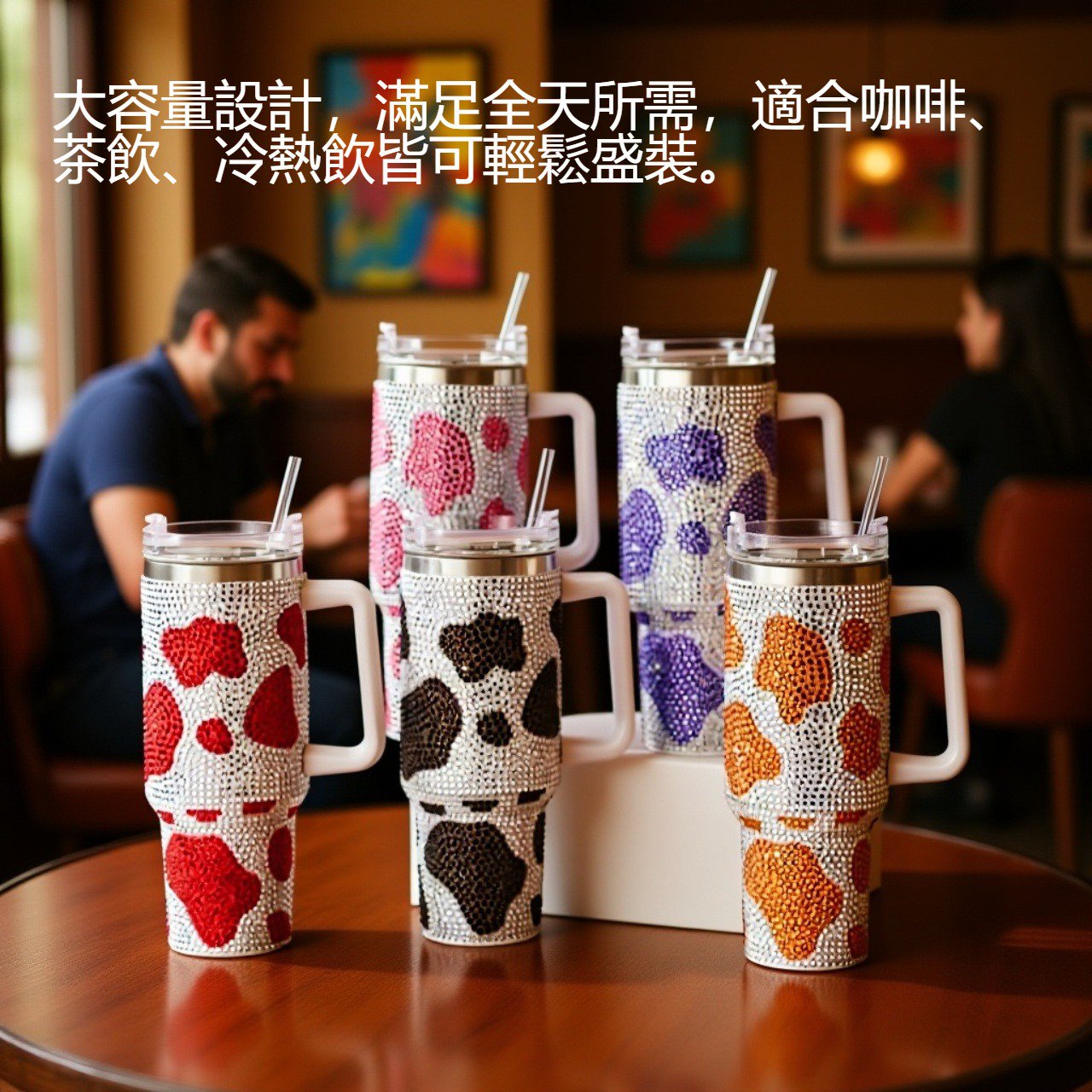 鑲鑽加厚不銹鋼保溫杯正面展示