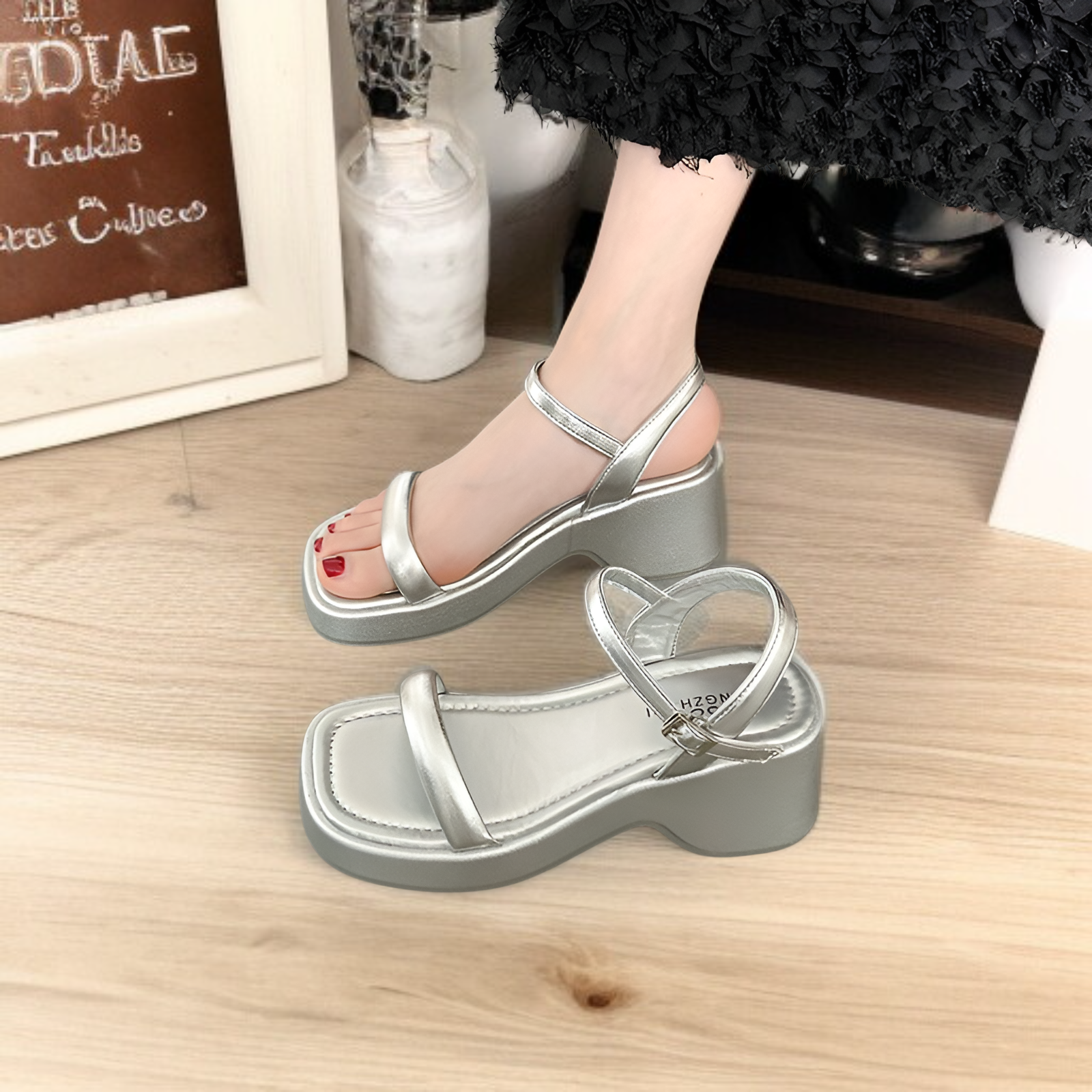 女性用ワンストラップサンダル 2025年夏の新作サンダル バックルアウターサンダル 美しいハイヒール厚底サンダル フレンチスタイル身長アップサンダル