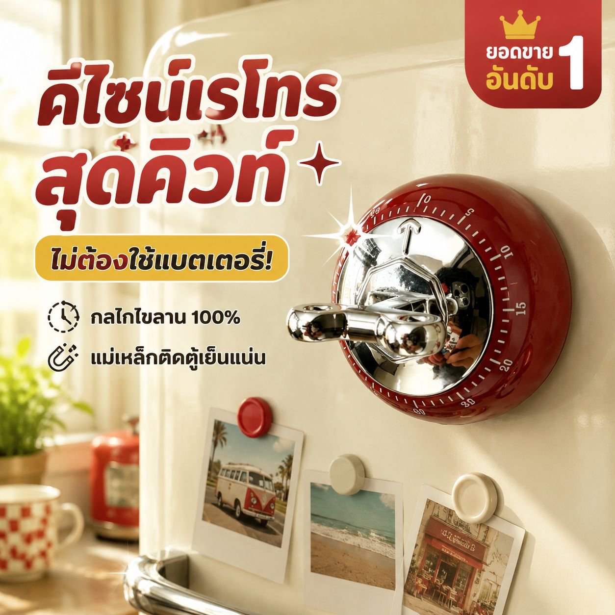 นาฬิกาจับเวลาในครัวแบบแม่เหล็ก นาฬิกาจับเวลาแบบกลไก สำหรับทำอาหาร