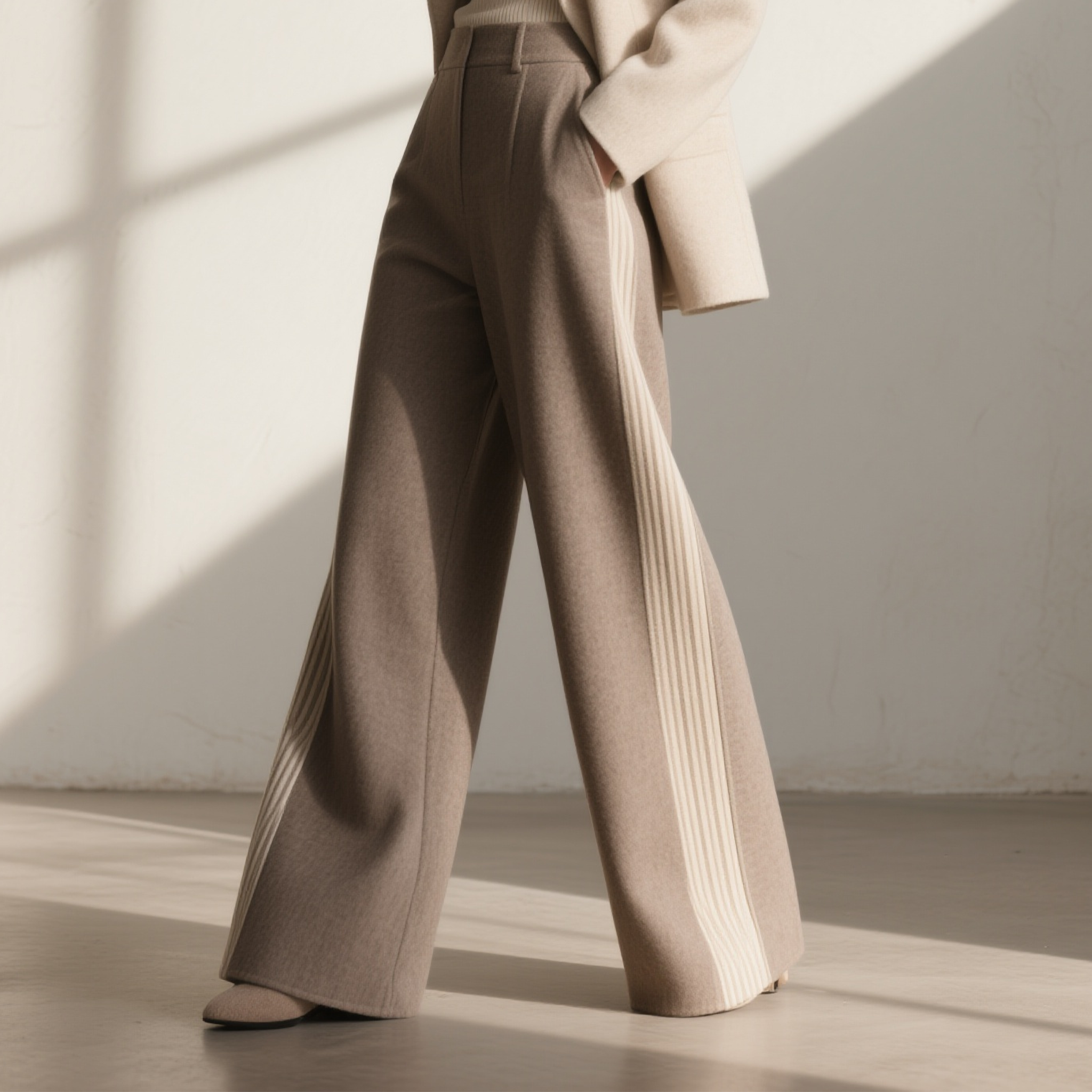 여성용 세련된 컬러블록 와이드 팬츠