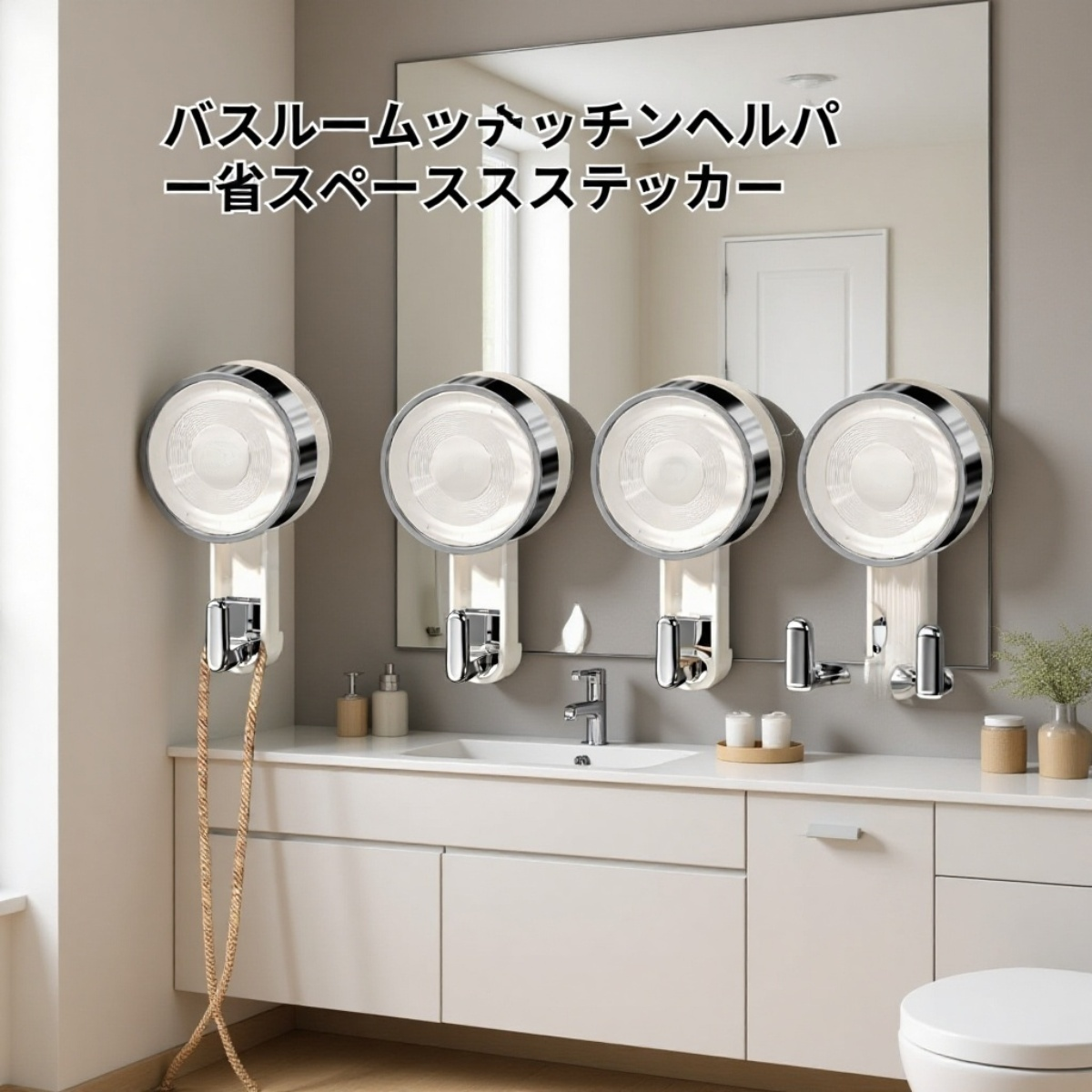 回転吸着型キッチン＆バスルームフックの取り付け例