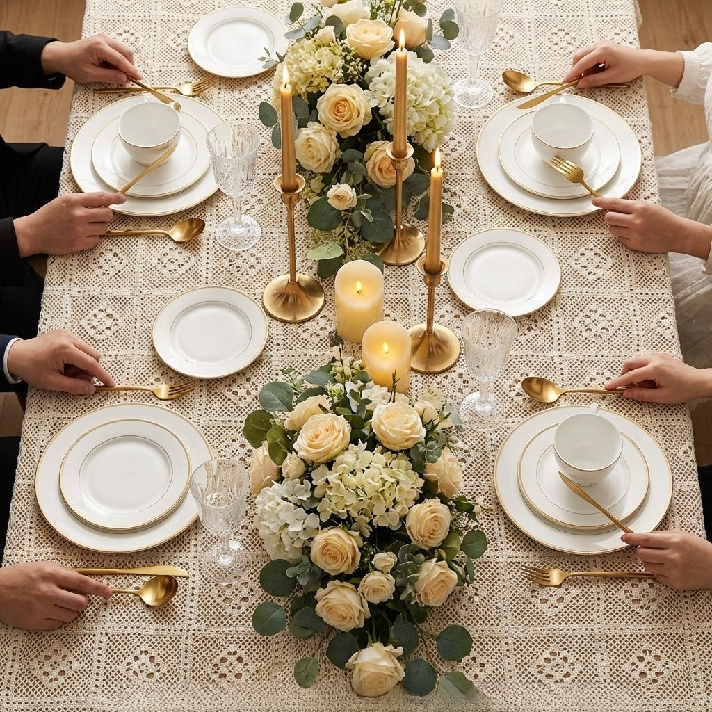 Tischdecke aus durchbrochener Häkelspitze
