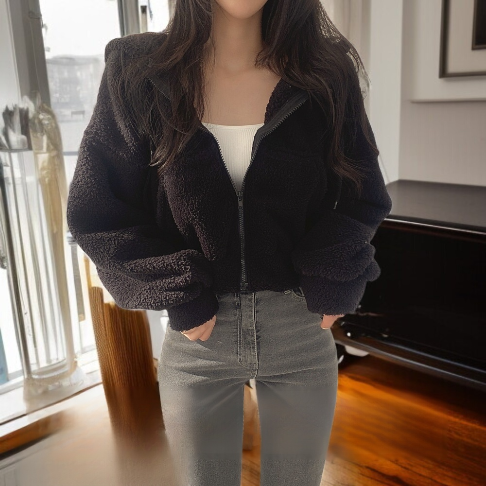 여성용 램스킨 후드 스웨트셔츠 재킷