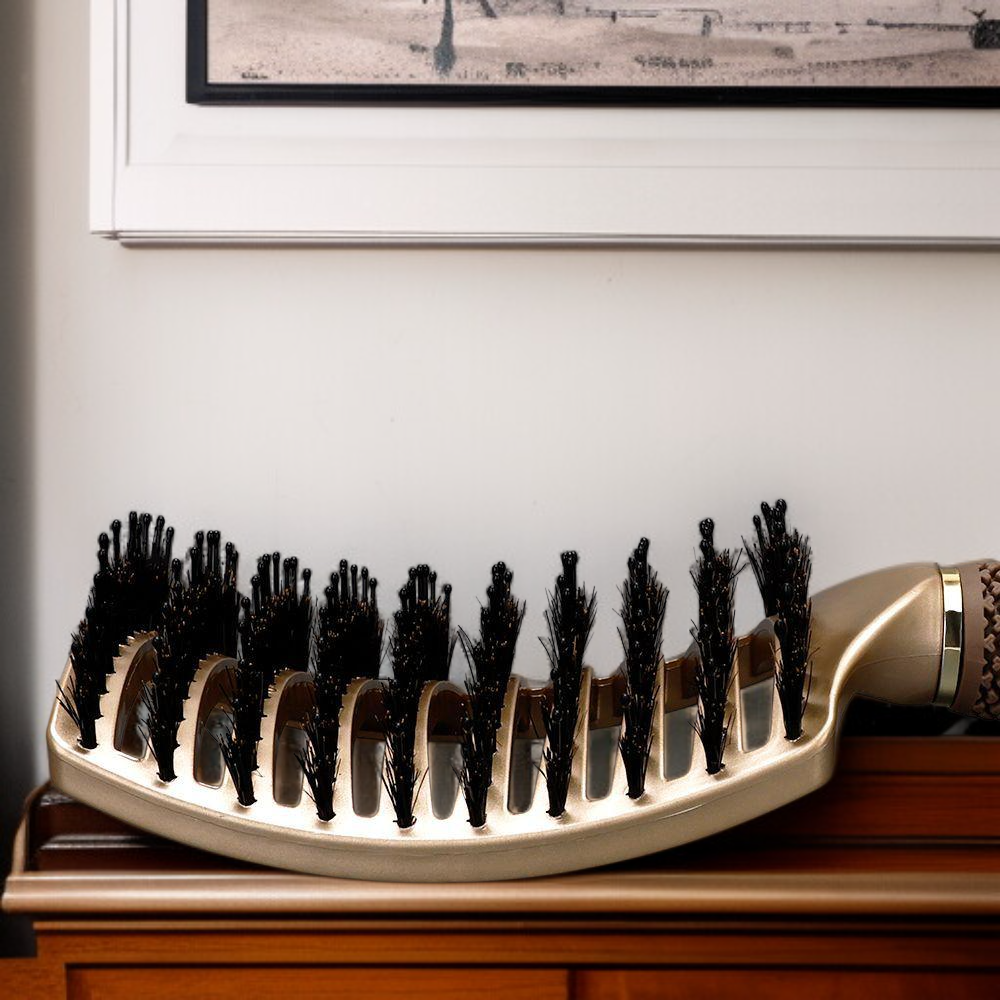 Lockenstyling-Bürste aus Wildschweinborsten, ergonomische Kopfmassagebürste, 9-reihiger Volumenkamm