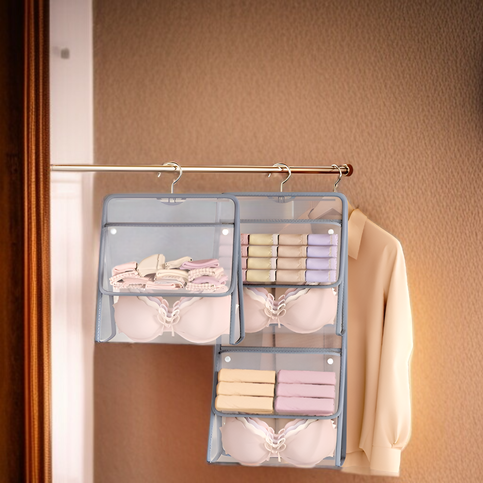 下着収納バッグ 寮のドアに掛けるネットポケット収納バッグ アーティファクトワードローブ 下着 靴下収納 吊り下げバッグ