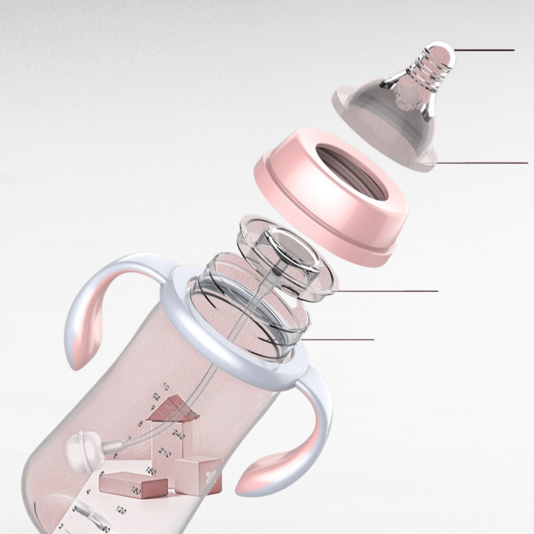 二色ハンドル広口ベビーフィーディングボトル（滑り止め設計）