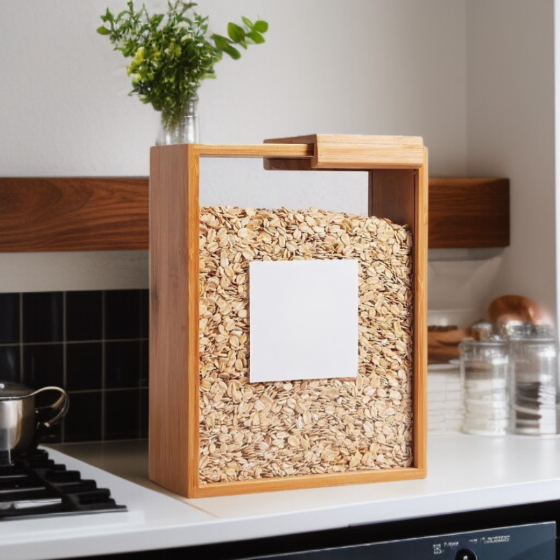 원목 곡물 디스펜서 대나무 주방 식품 보관함