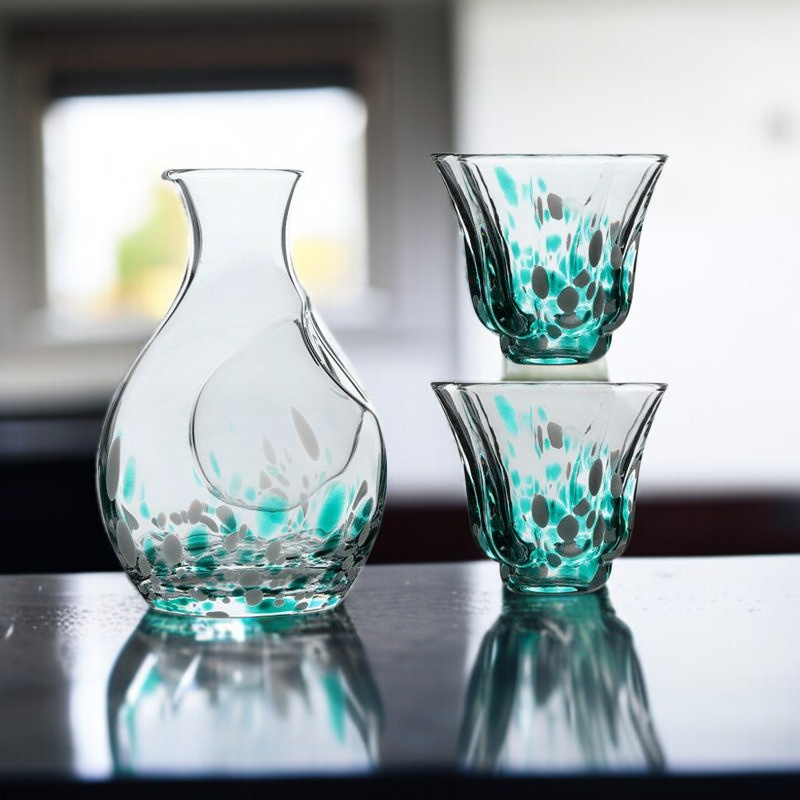 Kristallglas Sake-Set im japanischen Stil, 1 Topf und 2 Tassen, ideales Geschenk