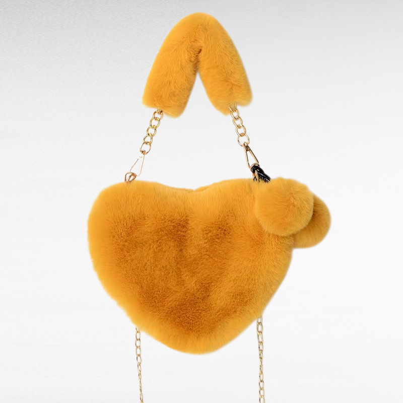 Damen Handtasche aus Plüsch mit Kette und Herzmotiv