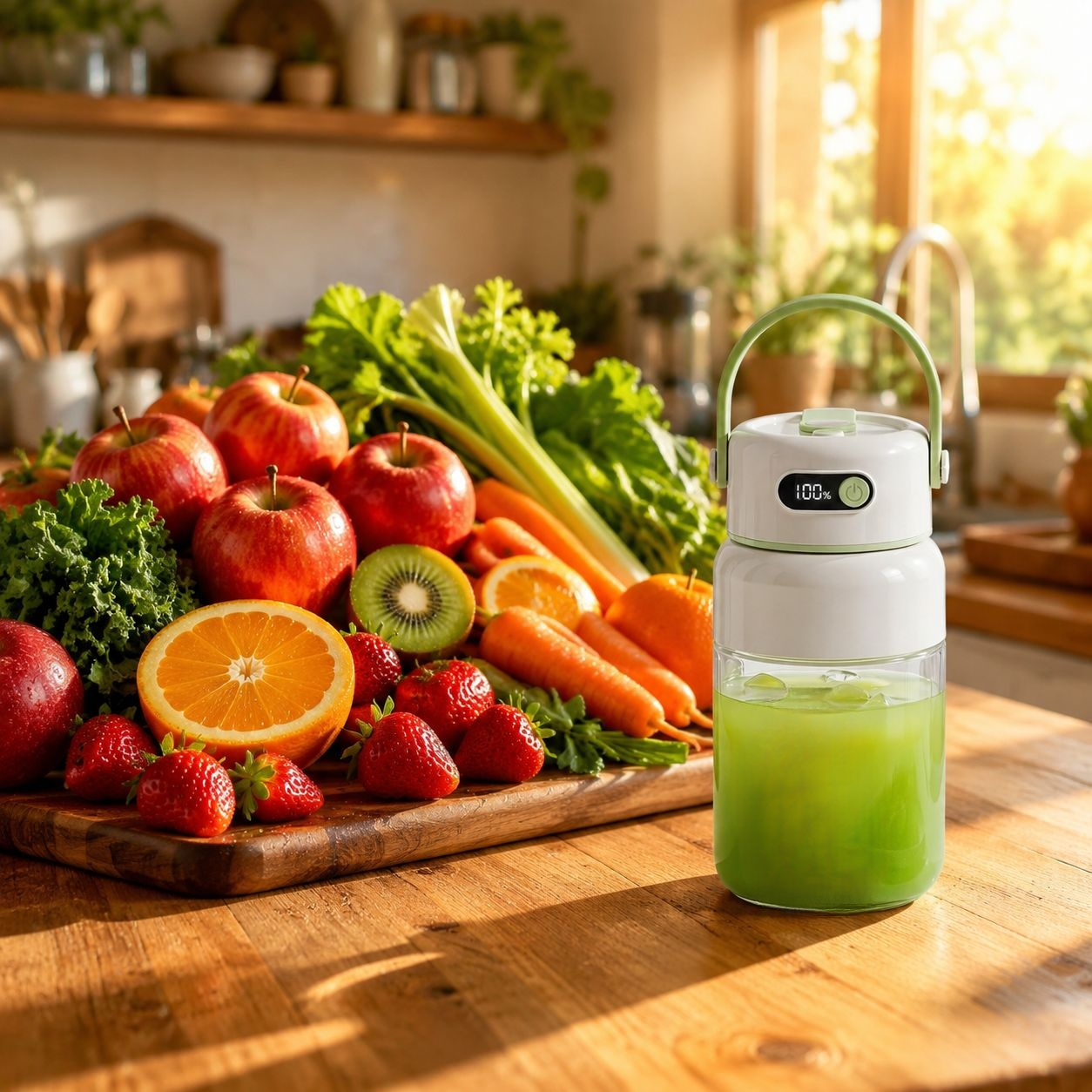 Juicer cup for homemade juice in the kitchen