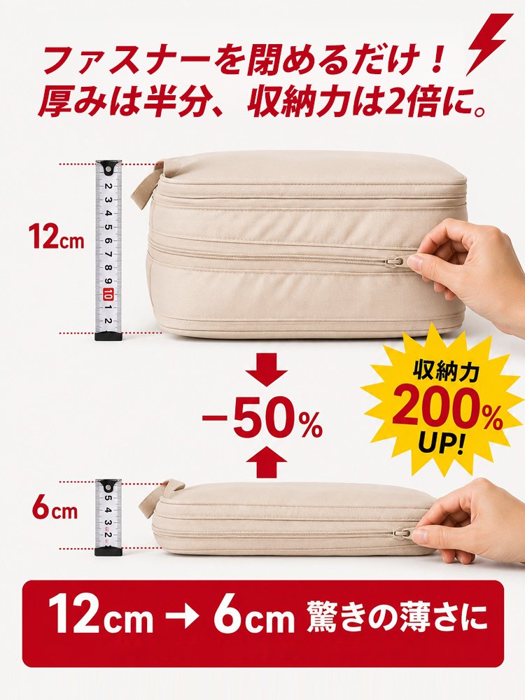 【スペースを50%削減】7-in-1圧縮トラベルポーチ