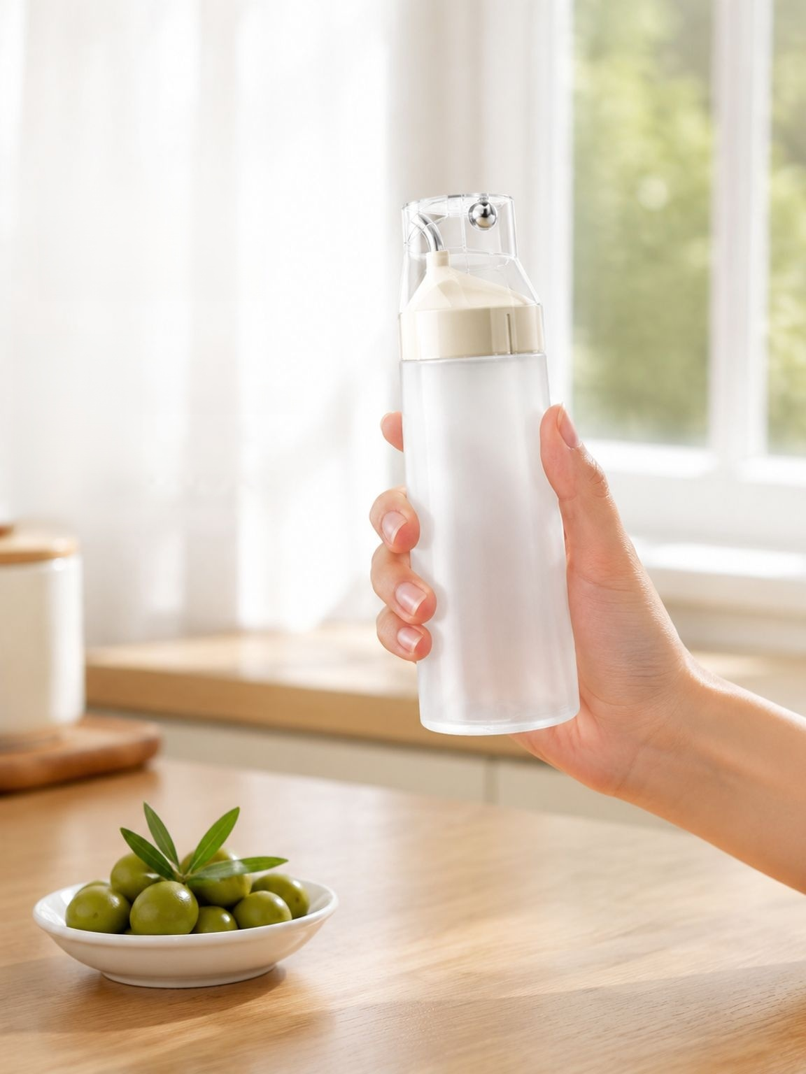 Botella de presión de aceite con apertura automática, a prueba de fugas y resistente a caídas