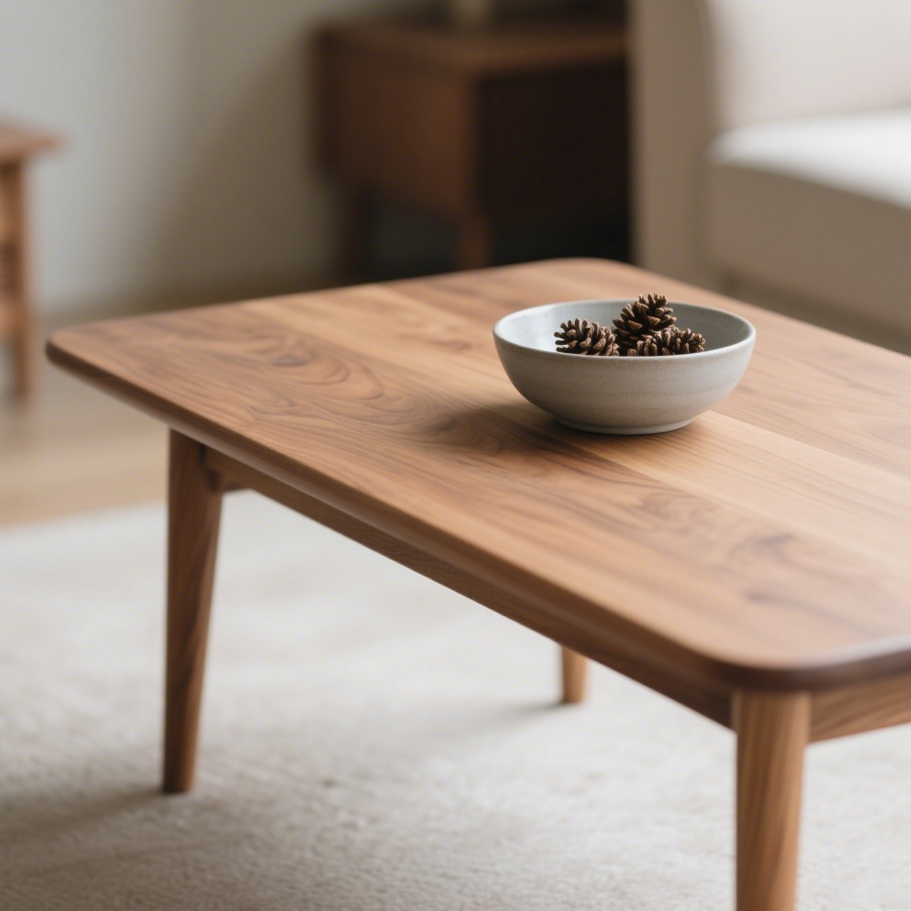 質感のある木製コーヒーテーブル