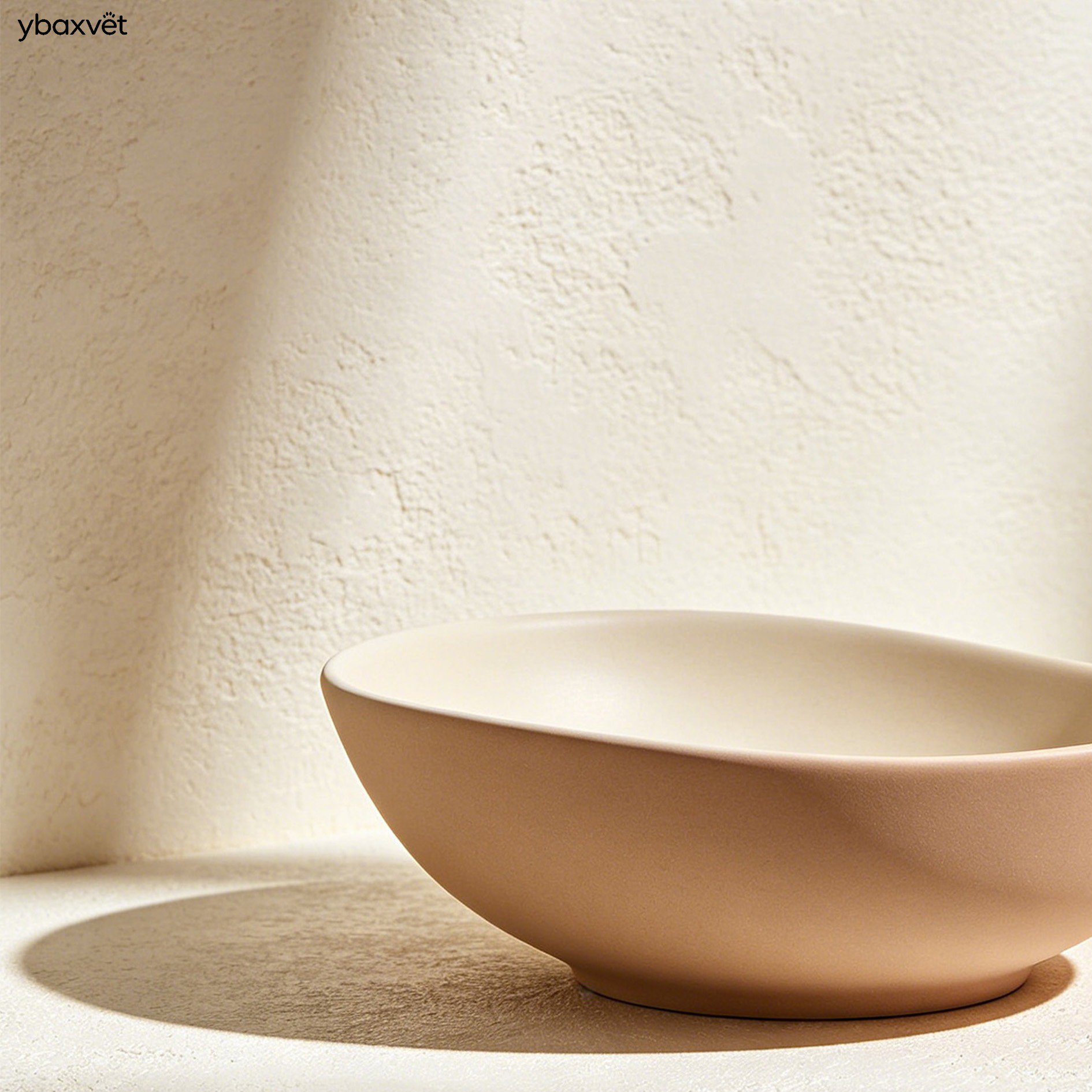 Set of five irregularly shaped ceramic bowls on a wooden table