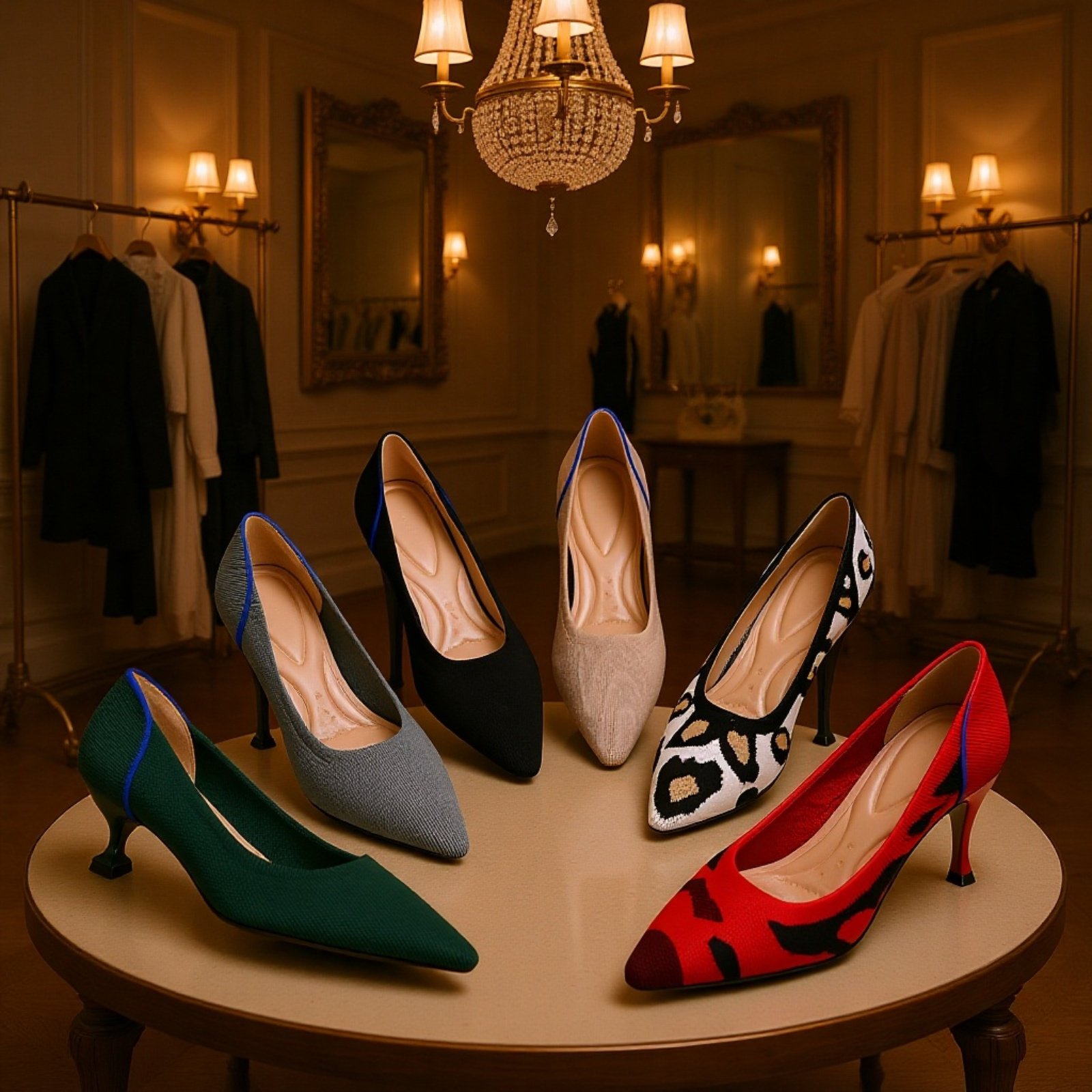 キャットアイとポインテッドトゥの細ヒールパンプス