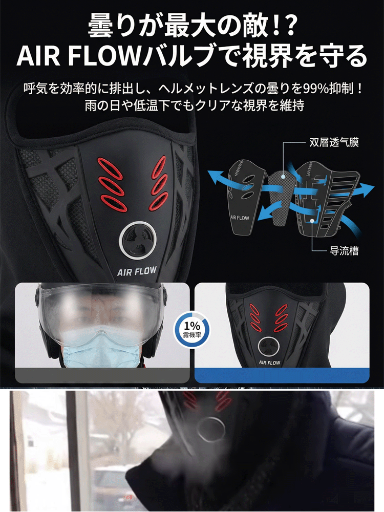 サイクリング用防寒・霧よけフェイスカバー