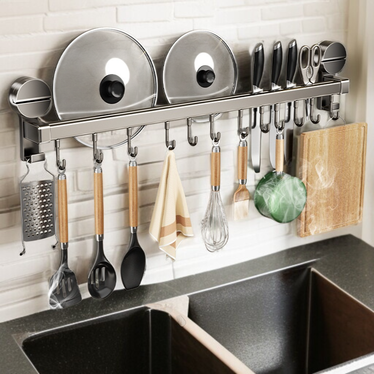Kitchen multifunctional storage rack Gunmetal gray hanging rod
