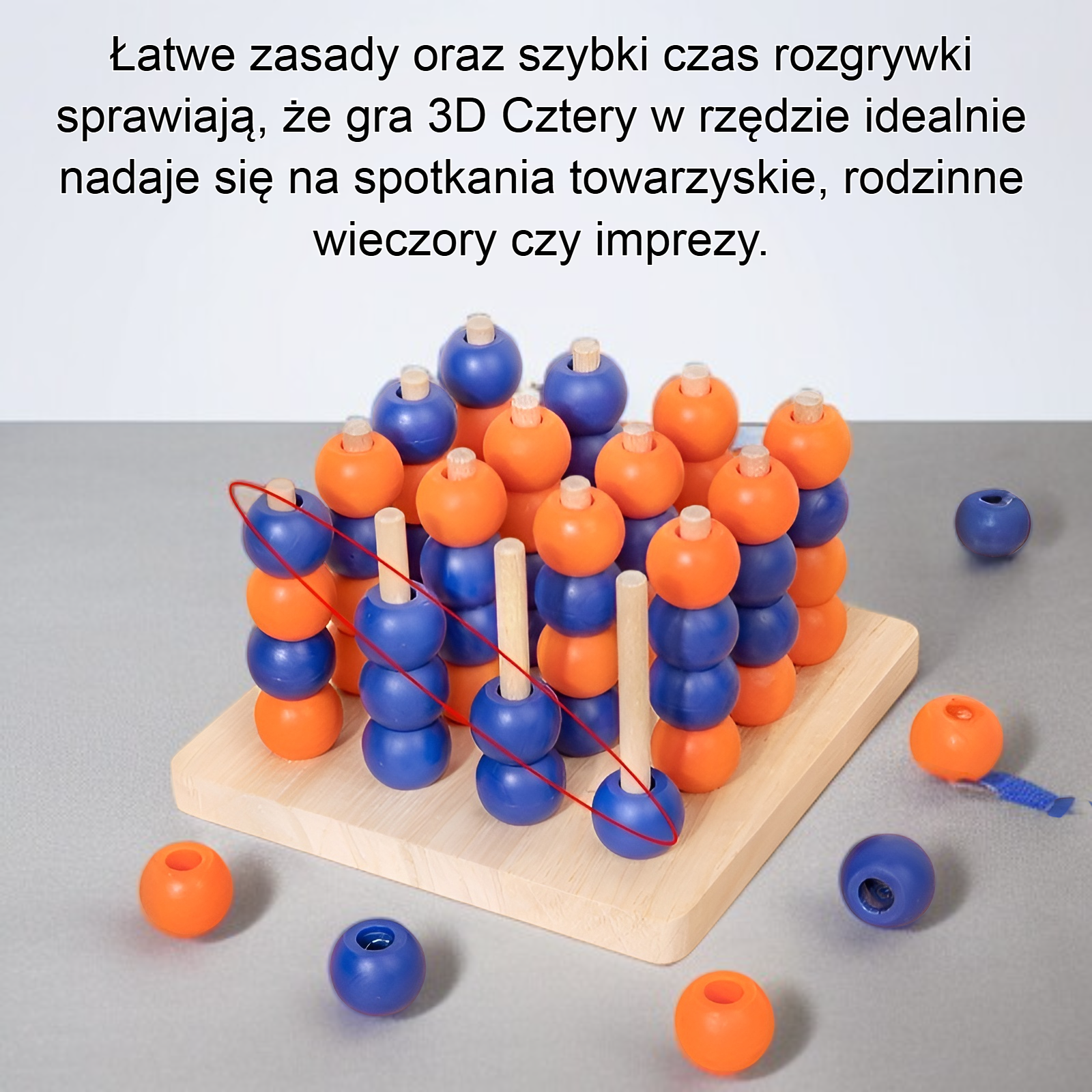Zbliżenie na układane pionki w grze 3D Cztery w rzędzie