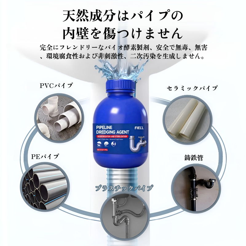 除菌消臭パイプクリーナー 配管つまり解消剤 即効性抜群 ブルーボトル仕様 時間と手間を省く