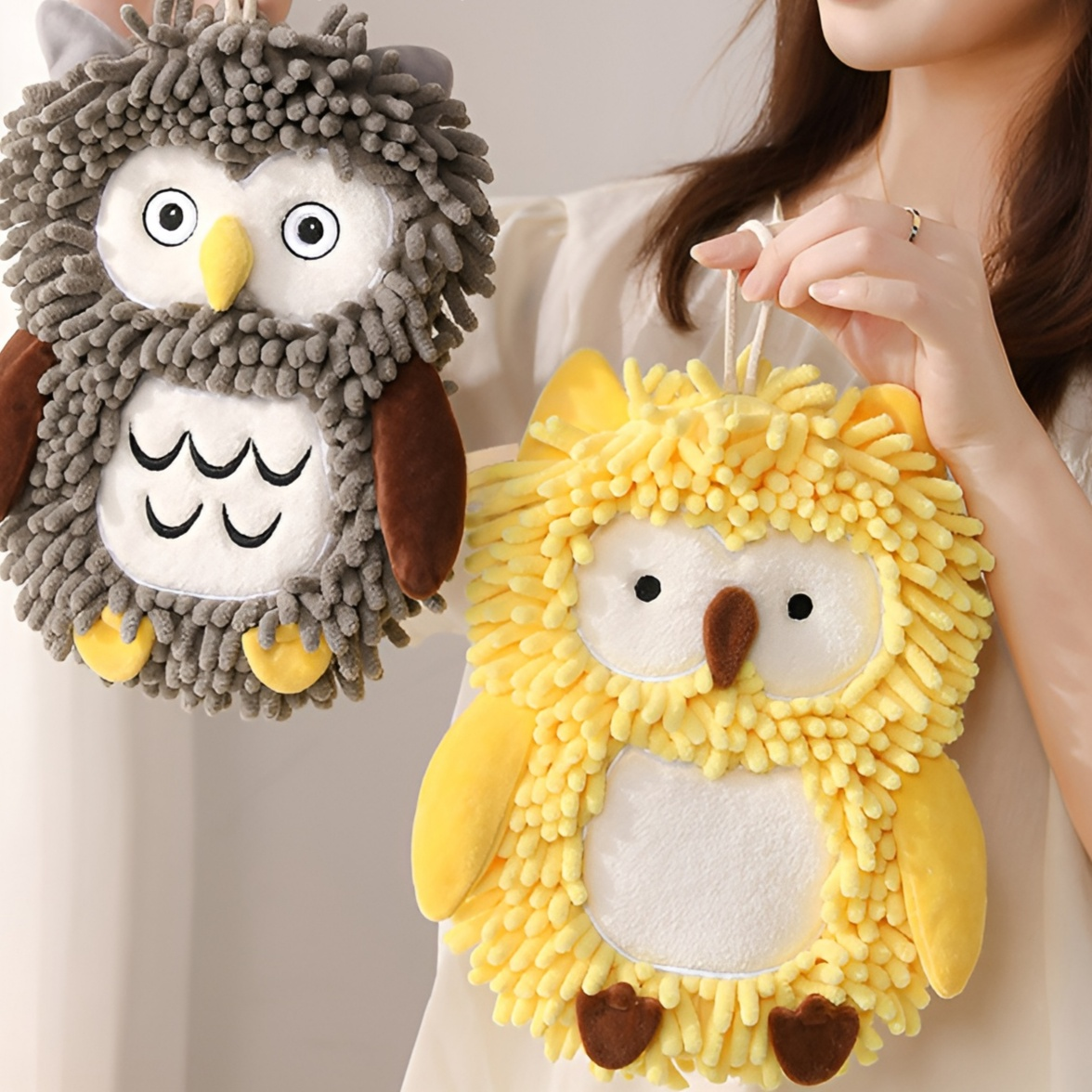 Cute Owl Chenille Hand Towel