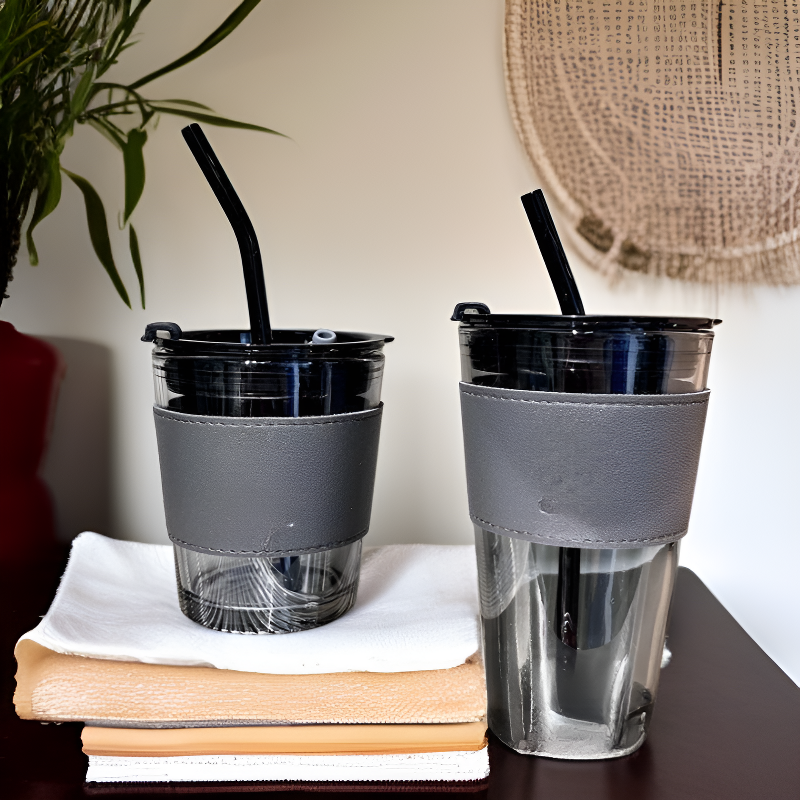 大容量簡約玻璃杯家用雙飲吸管水杯夏季高顏值咖啡杯