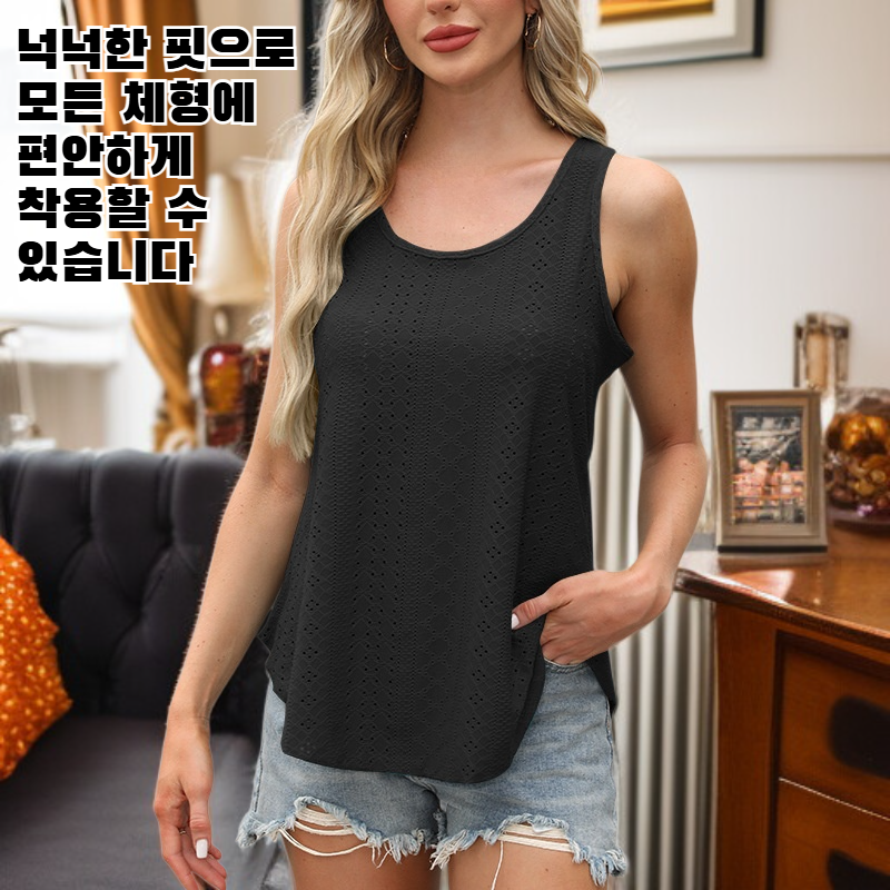 심플 라운드넥 루즈핏 민소매 티셔츠