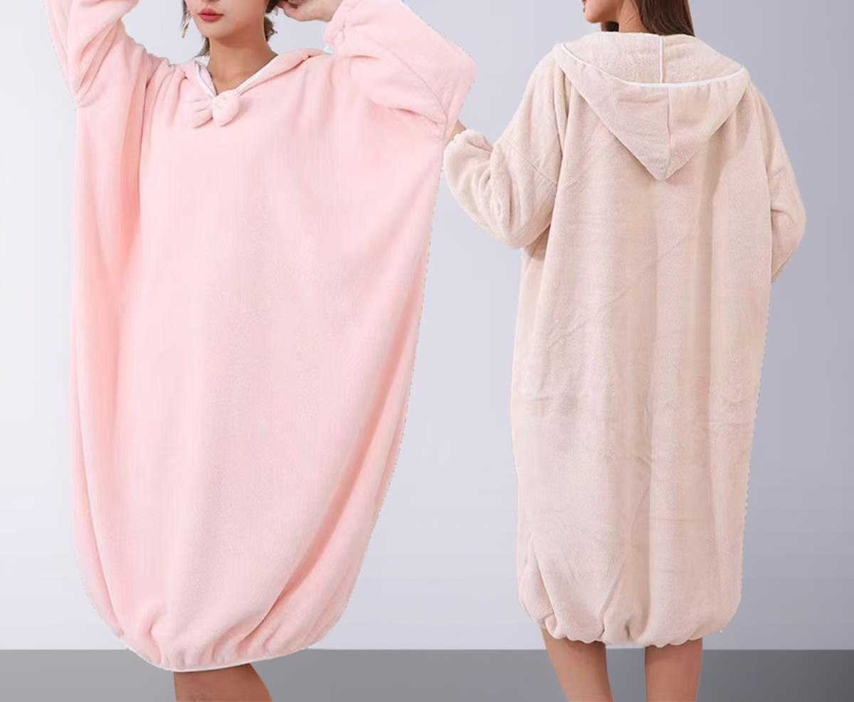 時尚居家長袖浴袍穿著效果