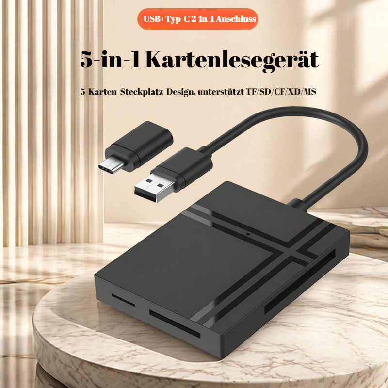 USB3.0 5-in-1 Kartenleser Type-C Multifunktion CF/SD/TF/MS/M2 gleichzeitiges Lesen