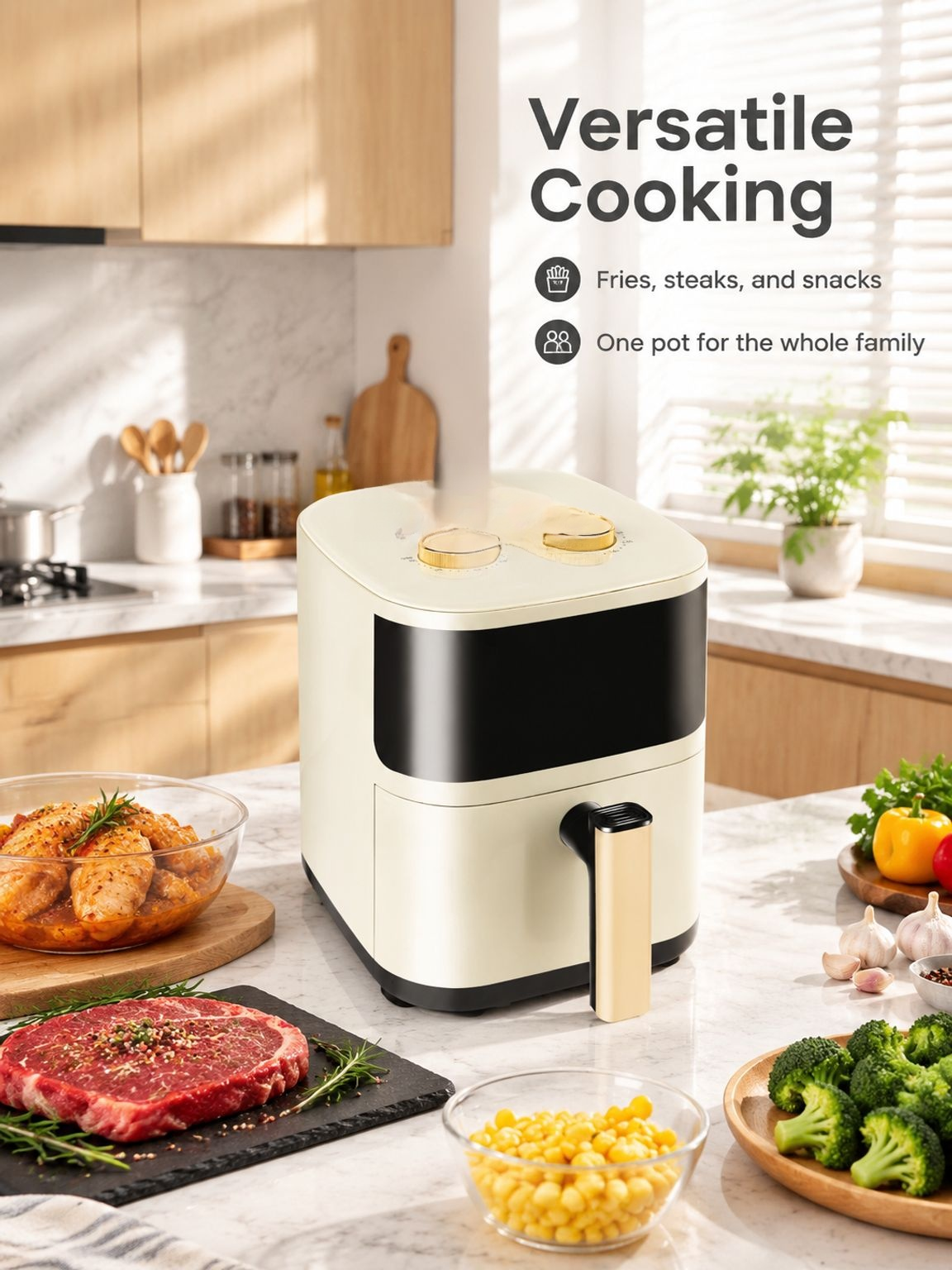 Compact low-fat air fryer for convenient kitchen use