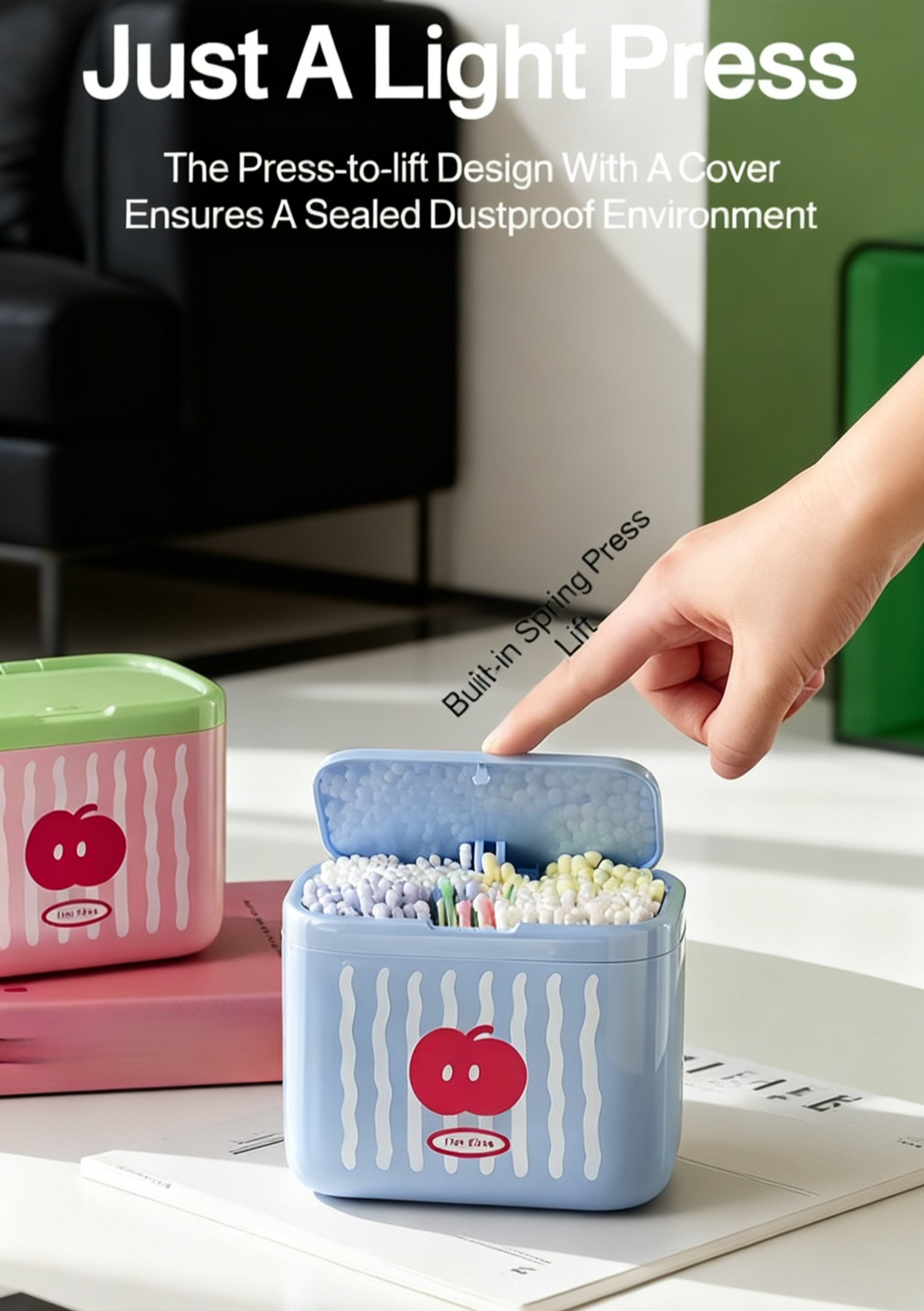 Open cotton swab box with lifting mechanism