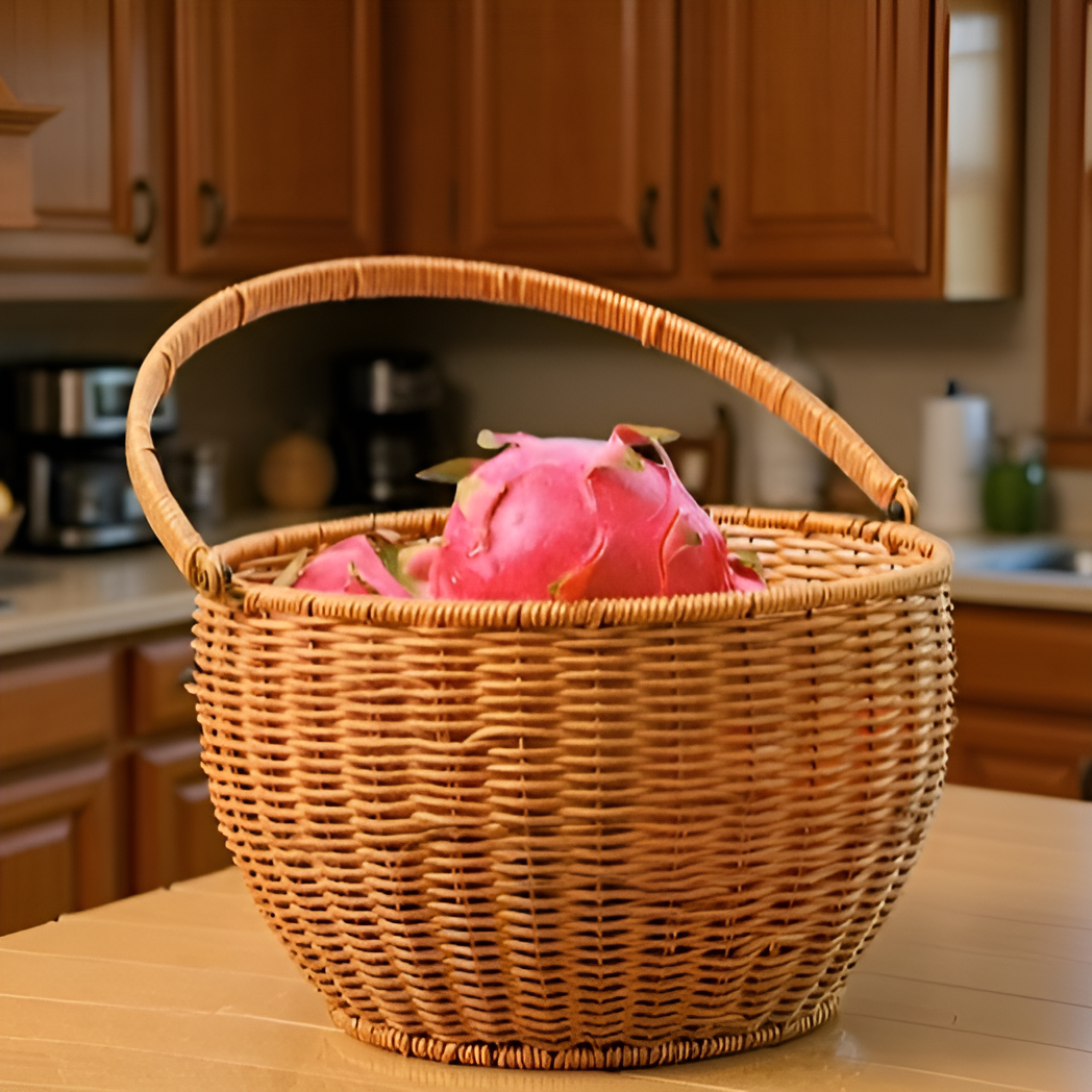 手提藤編蔬果收納圓籃