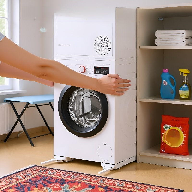 Soporte ajustable para lavadora, base antideslizante y antivibración, fácil de mover y fijar