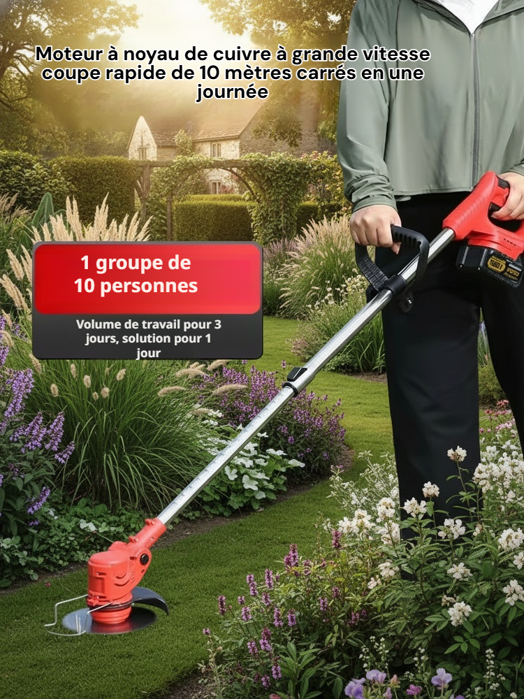 Vue latérale de la tondeuse à gazon télescopique