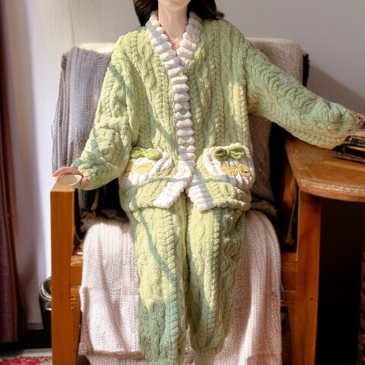 여성용 기모 두꺼운 잠옷 세트