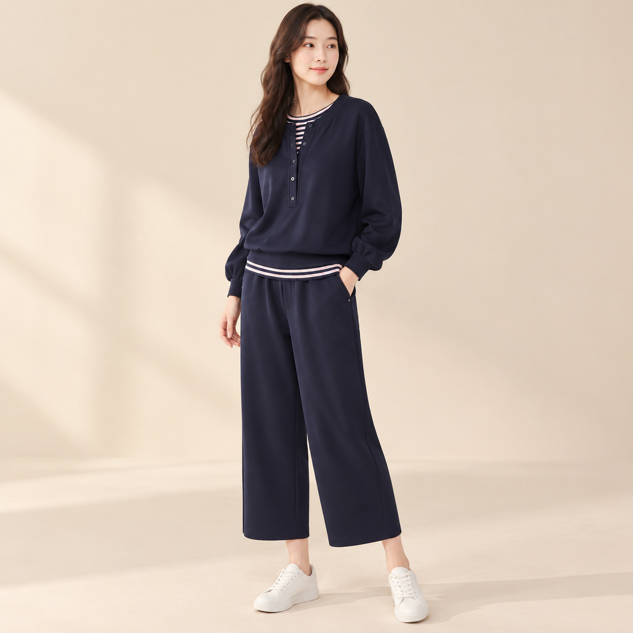 봄가을 신상 밴딩 맨투맨 9부 바지 트레이닝 세트