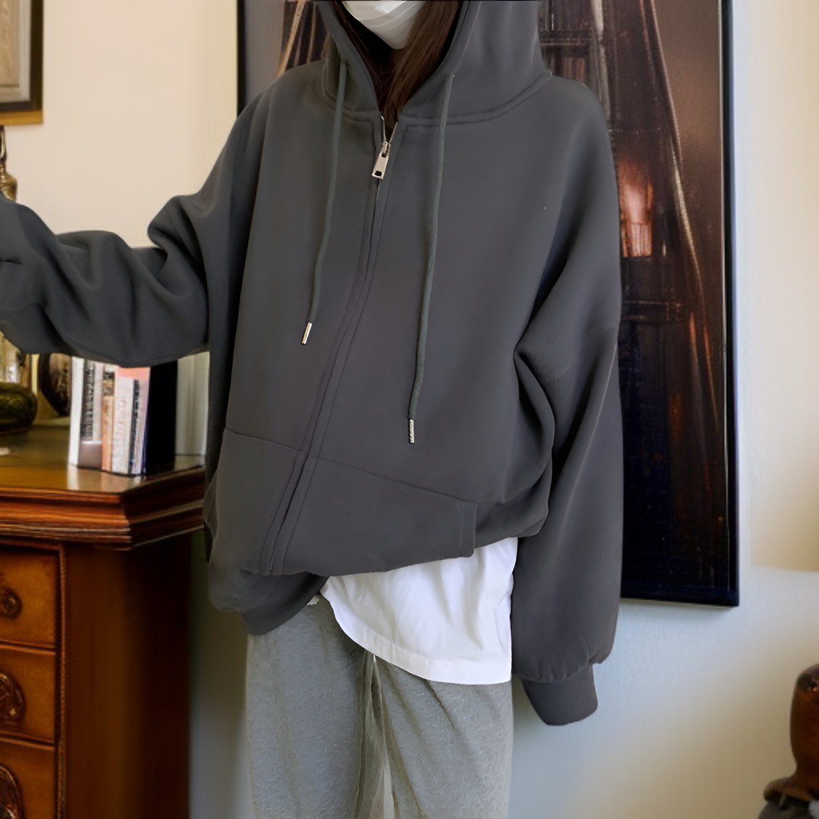 レディースゆったりフードパーカー
