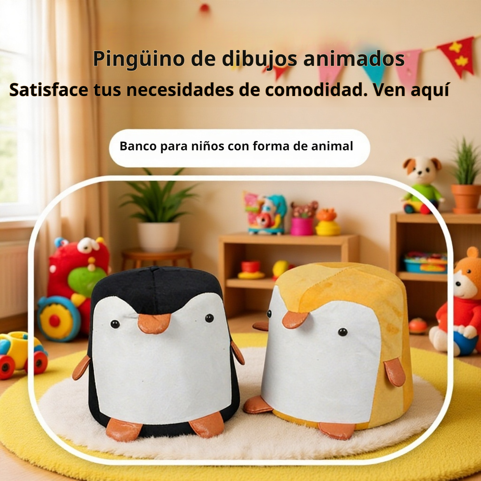 Taburete bajo creativo de madera maciza con pingüino de temática animal