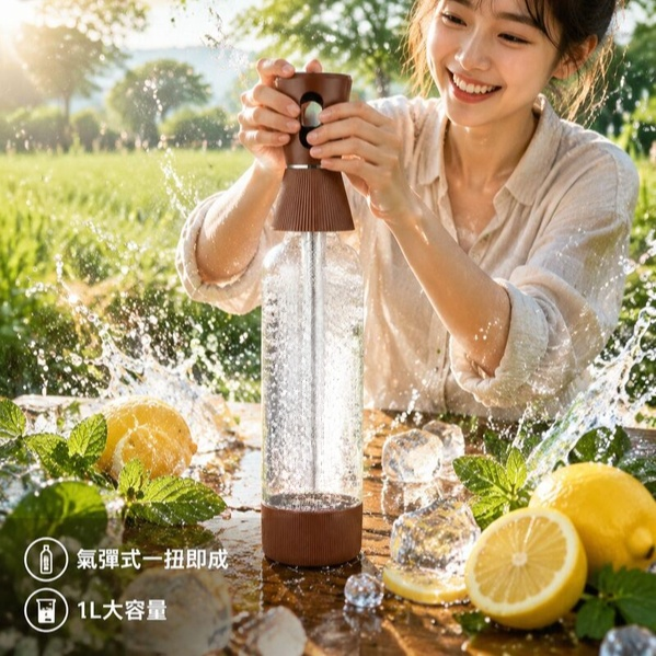 氣彈式便攜氣泡水機，1L，免電免電池，安全無BPA