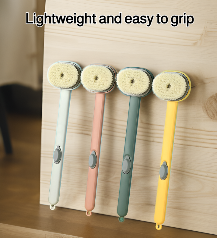 Extended handle back scrubber for easy shower cleaning