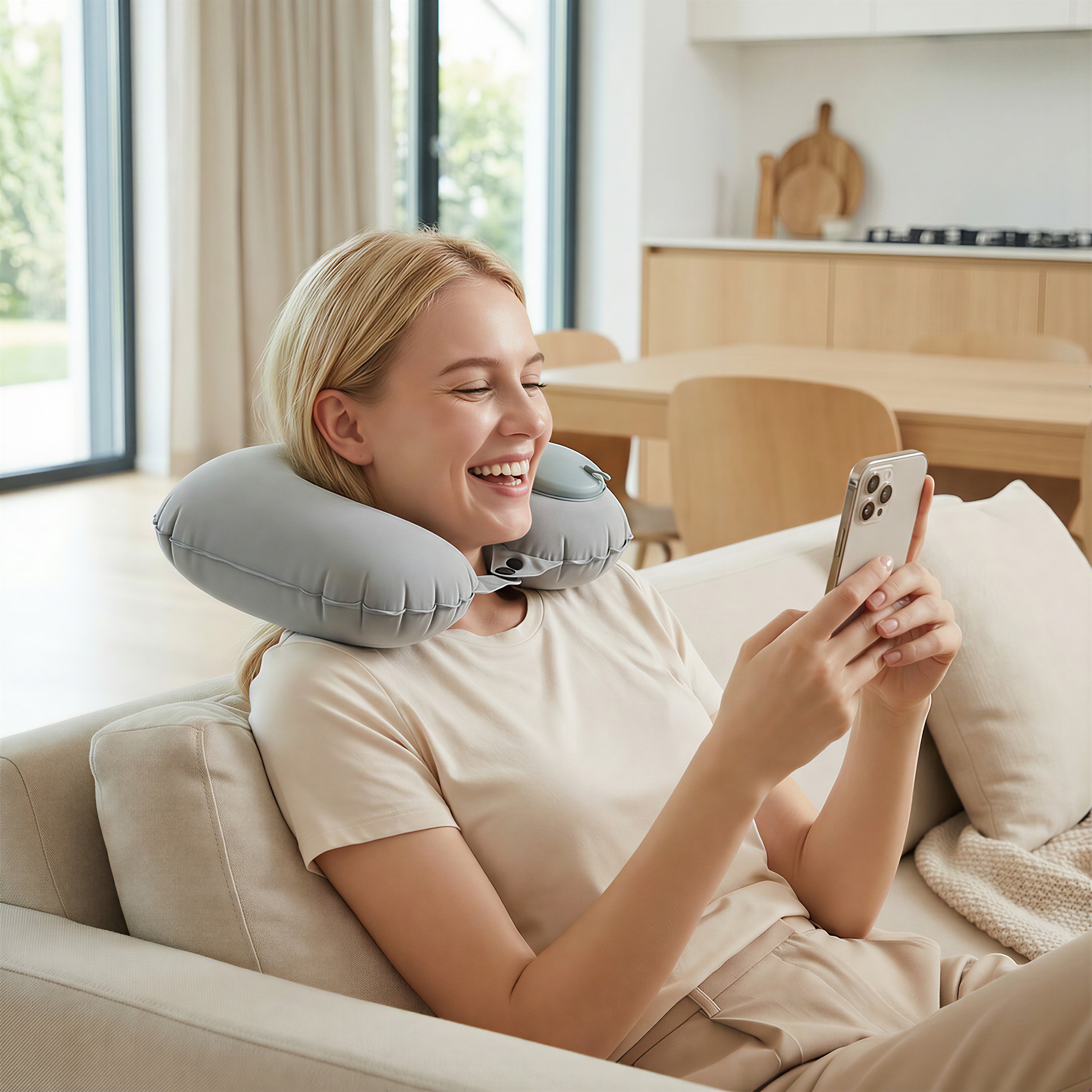 Aufblasbares U-förmiges Reisekissen mit Pumpe