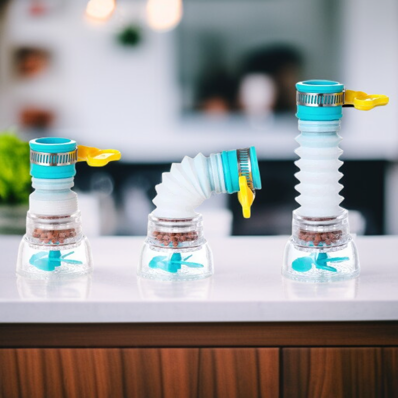 Grifo de cocina con rociador giratorio, filtro de agua y función anti-salpicaduras, extensible