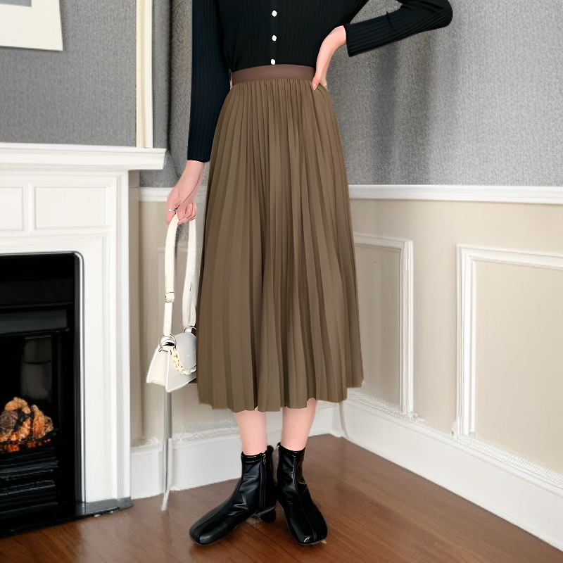 マルチカラーのプリーツミディスカート