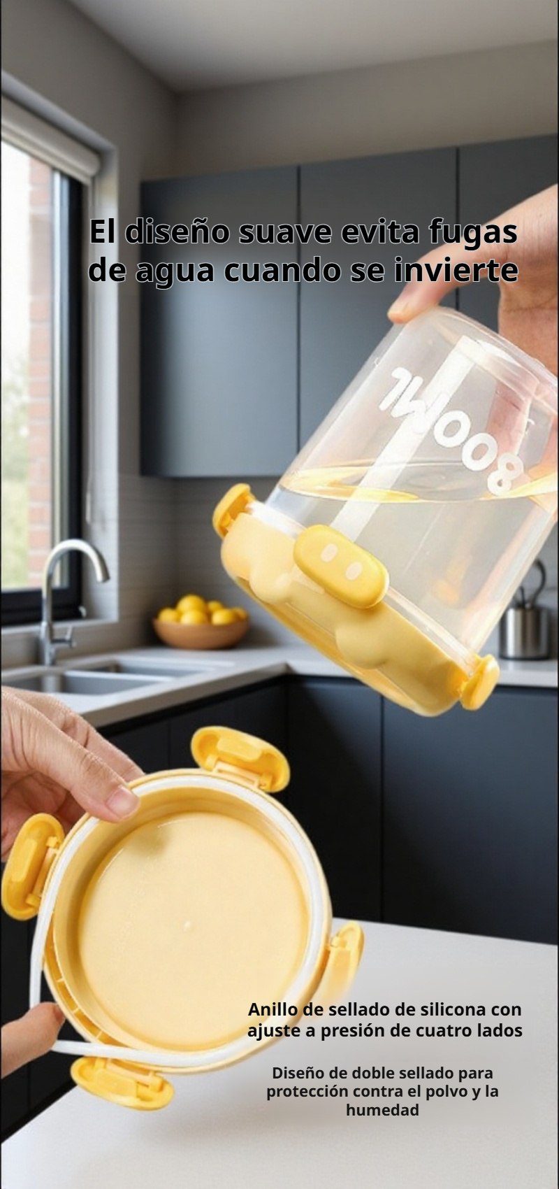 Detalle del tarro cerdito apilable mostrando cierre hermético