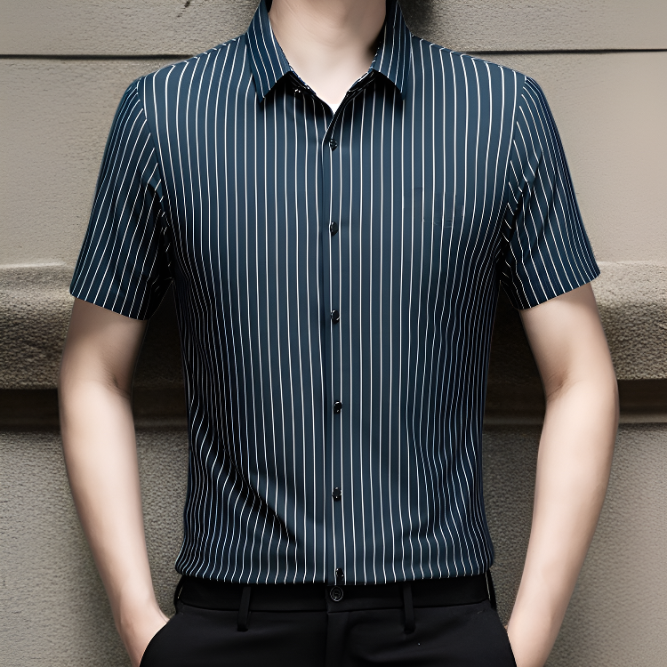 ファッション多用途 中年男性用ストライプ半袖ノーアイロンシャツ 夏用 父親トップス