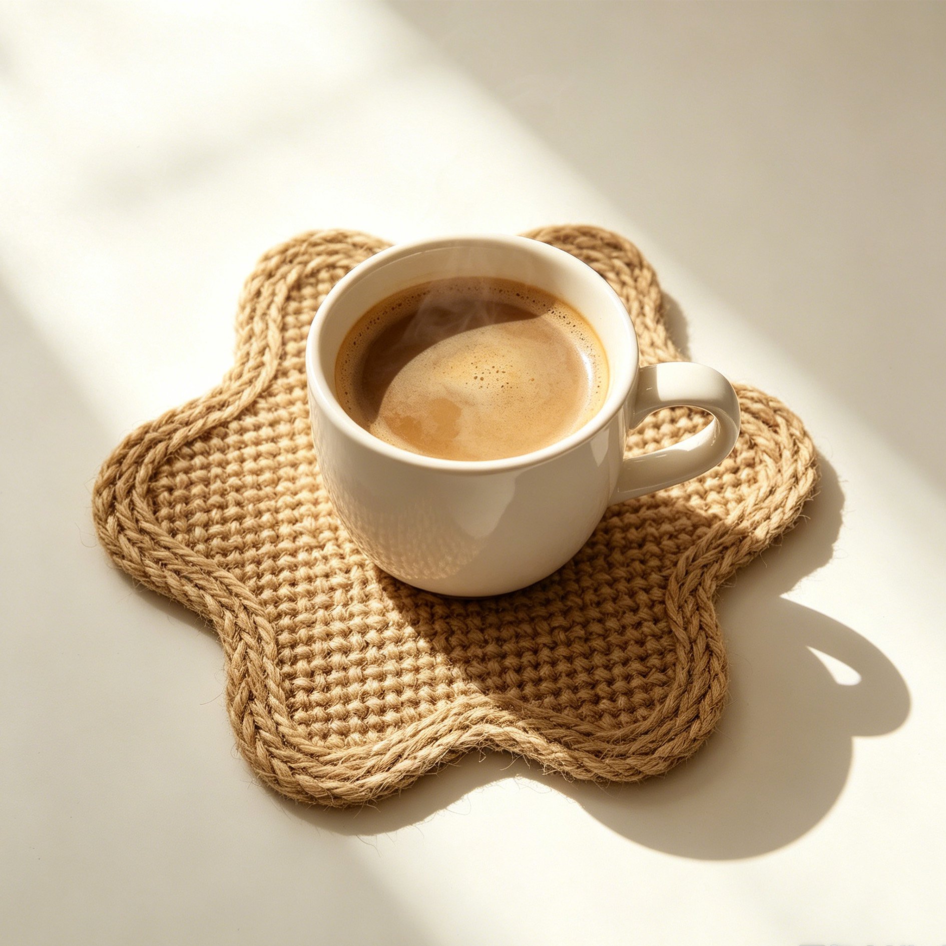 Jute-Untersetzer in Blumenform mit sechs Blütenblättern (4er-Set)