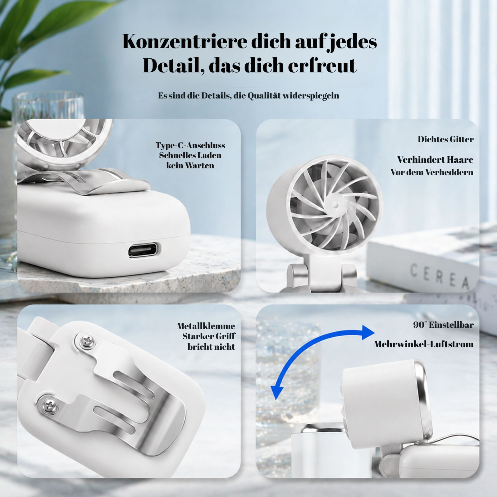 Tragbarer Handventilator mit großer Windkraft, USB-aufladbar, Mütze-Lüfter mit langer Akkulaufzeit