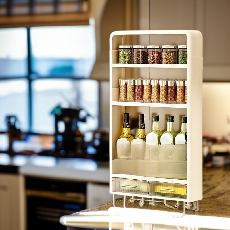 No-punch Wall-mounted Kitchen Seasoning Storage Box Multi-purpose Organizer