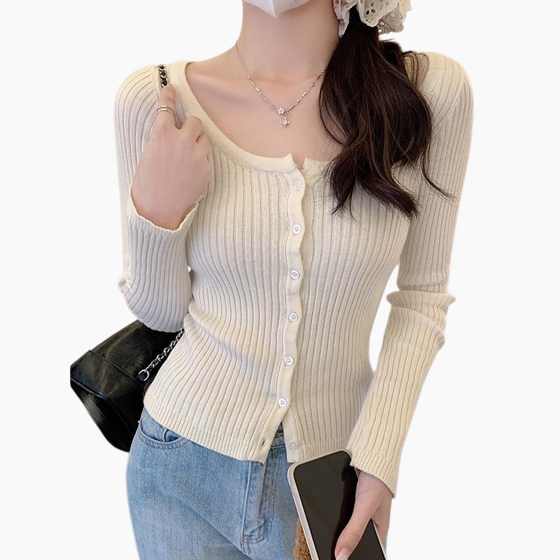 여성 쇼트 니트 카디건 소프트 슬림 아우터 긴팔 크롭 니트 카디건 발레 니트 카디건